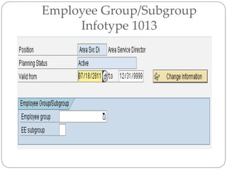 Employee Group/Subgroup
Infotype 1013
 