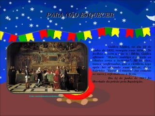 Galileu Galilei, no dia 22 de junho de 1633, renegou suas idéias. De joelhos e com a mão na Bíblia, Galileu afirmou: "Abjuro, maldigo e detesto os citados erros e heresias". Há versões, nunca confirmadas, que o cientista, logo após ter abjurado suas idéias, disse baixinho "Eppur si muove" (no entanto se move), referindo-se à Terra. Em 24 de junho de 1633 foi libertado da prisão pela Inquisição. PARA NÃO ESQUECER Fonte: marcondeslucena.wordpress.com/.../ 