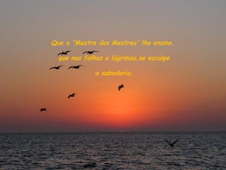 Que o “Mestre dos Mestres” lhe ensine,
que nas falhas e lágrimas,se esculpe
a sabedoria.
 