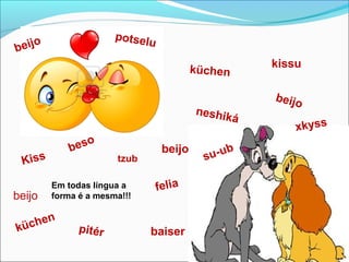 Em todas língua a
forma é a mesma!!!
Kiss
neshiká
beso
küchen
küchen
tzub
pitér
felia
kissu
baiser
su-ub
xkyss
potselu
beijo
beijo
beijo
beijo
 