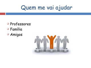 Quem me vai ajudar
 Professores
 Família
 Amigos
 