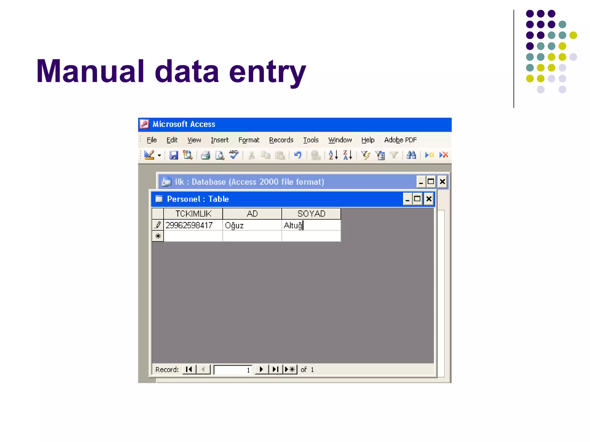Manual data entry
 