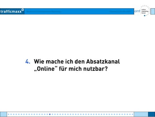 Workshop Suchmaschinen-Marketing Hamburg, 03. Mai 2007
4. Wie mache ich den Absatzkanal
„Online“ für mich nutzbar?
● ● ● ● ● ● ● ● ● ● ● ● ● ● ● ● ● ● ● ● ● ● ● ● ● ● ● ● ● ● ● ● ● ● ● ● ● ● ● ● ● ● ● ● ● ● ● ● ●
 