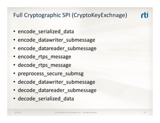 Full	
  Cryptographic	
  SPI	
  (CryptoTransform)	
  
•  register_local_par:cipant	
  
•  register_matched_remote_par:cipa...
