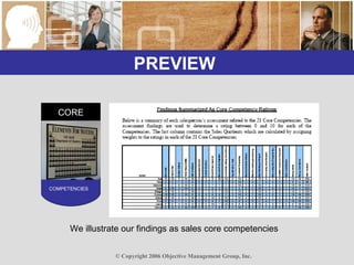 PREVIEW  CORE COMPETENCIES  We illustrate our findings as sales core competencies 