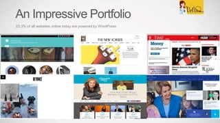An Impressive Portfolio
23.3% of all websites online today are powered by WordPress.
 