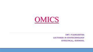 OMICS
SMT. P.SANGEETHA
LECTURER IN BIOTECHNOLOGY
KVRGCW(A), KURNOOL
 