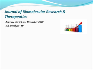 Journal of Biomolecular Research &
Therapeutics
Journal started on: December 2010
EB members- 50
 