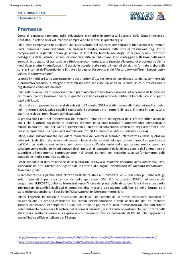 Quotazioni immobiliari agenzia del territorio omi