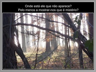 Onde está ele que não aparece?
Pelo menos a mostrar-nos que é mistério?
 