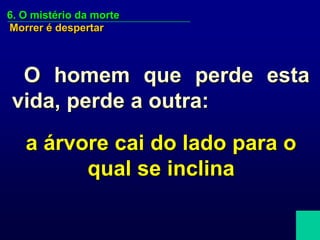 6. O mistério da morte
Morrer é despertar



 O homem que perde esta
vida, perde a outra:
   a árvore cai do lado para o
         qual se inclina
 