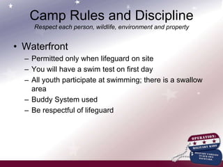 Who’ s WhoCamp Program StaffOMK Camp Adult StaffCabin CounselorsDean of Girls: Ms. ConnieDean of Boys: Mr. LouMedic: Mr. Mike with an assigned female staff adult to assistYouth Mental Health Counselors