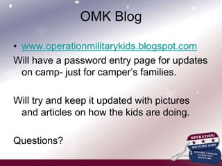 Camp ScheduleCamp Classes 2 in the morning and 2 in afternoonSwimming, fishing, archery, crafts, photography, dance…..much moreChoresEach cabin will have meal duties for clean-upDaily cabin clean-upGrounds clean-up on Friday 