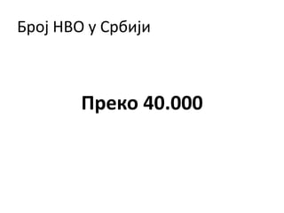 Број НВО у Србији
Преко 40.000
 