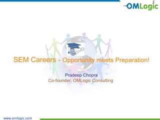 SEM Careers - Opportunity meets Preparation!

                  Pradeep Chopra
           Co-founder, OMLogic Consulting
 