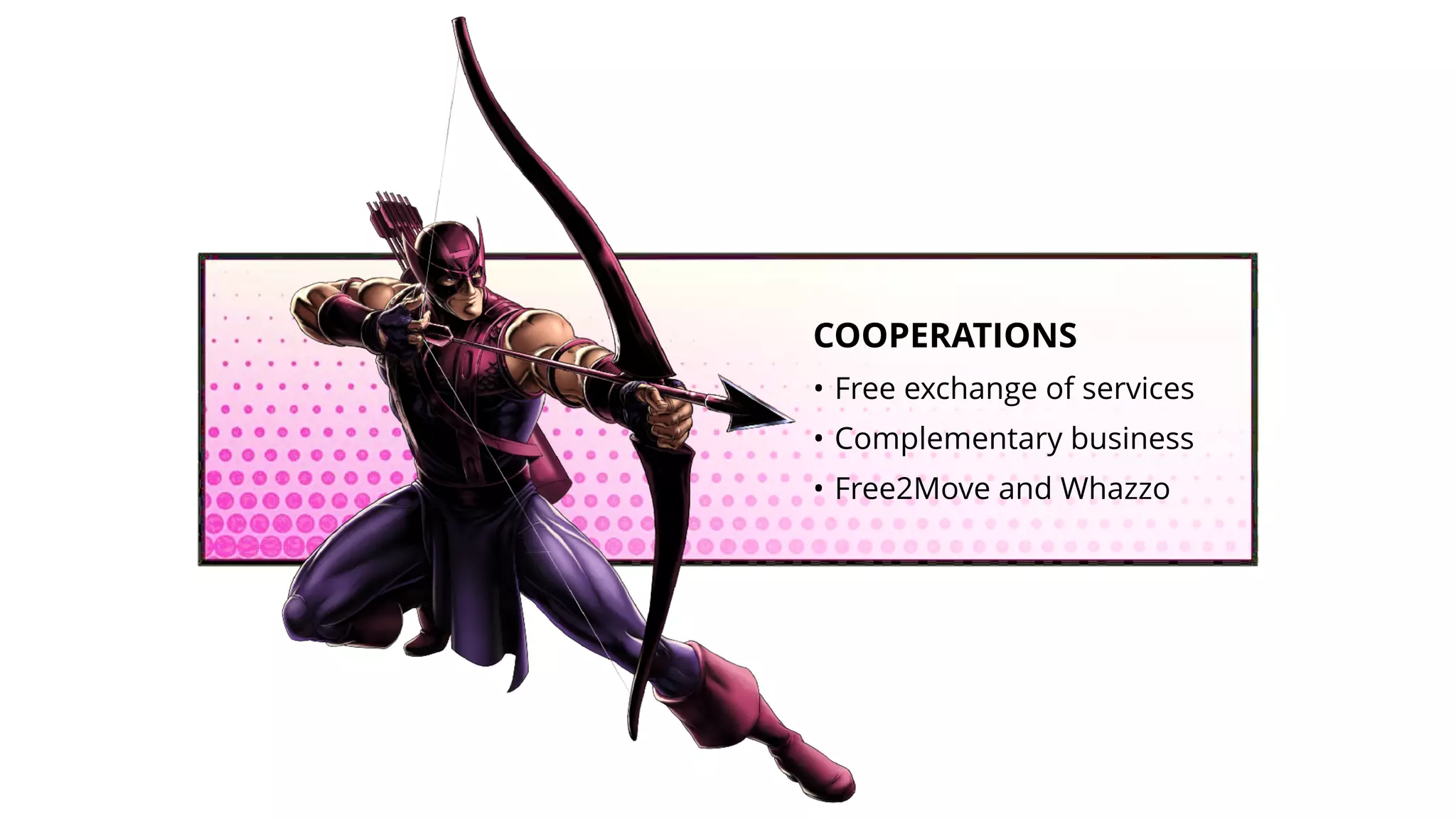 COOPERATIONS
• Free exchange of services
• Complementary business
• Free2Move and Whazzo
 