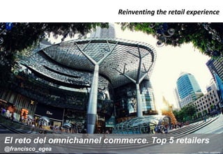 Reinventing the retail experience

El reto del omnichannel commerce. Top 5 retailers
@francisco_egea

Foto: Flickr, soeperbaby

 