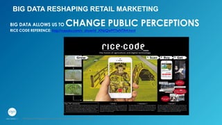 BIG DATA RESHAPING RETAIL MARKETING
BIG DATA ALLOWS US TO CHANGE PUBLIC PERCEPTIONS
RICE CODE REFERENCE: http://v.youku.com/v_show/id_XNzQwMTIxNTA4.html 	

GPJ Experience Marketing proprietary and strictly conﬁdential. Copyright reserved 2014.
 