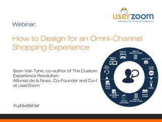 Webinar:

How to Design for an Omni-Channel
Shopping Experience
Sean Van Tyne, co-author of The Customer
Experience Revolution
Alfonso de la Nuez, Co-Founder and Co-CEO
at UserZoom

#uzwebinar

 