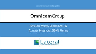 LONG OPPORTUNITY: OMC (NYSE)
INTRINSIC VALUE, EXCESS CASH &
ACTIVIST INVESTORS: 50+% UPSIDE
 