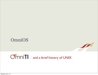/
OmniOS
and a brief history of UNIX
Saturday, June 1, 13
 