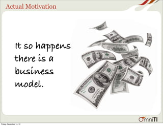 Actual Motivation
It so happens
there is a
business
model.
Friday, December 14, 12
 