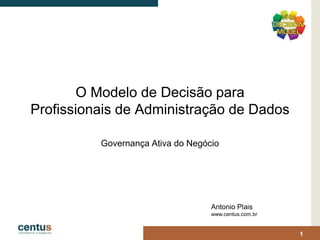 O Modelo de Decisão para
Profissionais de Administração de Dados
Governança Ativa do Negócio
Antonio Plais
www.centus.com.br
1
 