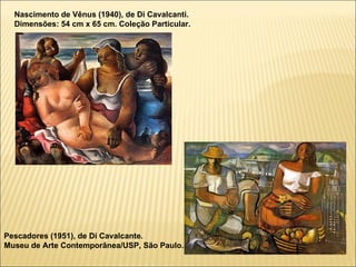 Nascimento de Vênus (1940), de Di Cavalcanti. Dimensões: 54 cm x 65 cm. Coleção Particular. Pescadores (1951), de Di Cavalcante. Museu de Arte Contemporânea/USP, São Paulo. 