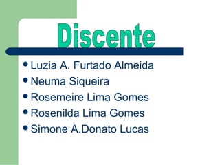 LuziaA. Furtado Almeida
Neuma Siqueira
Rosemeire Lima Gomes
Rosenilda Lima Gomes
Simone A.Donato Lucas
 