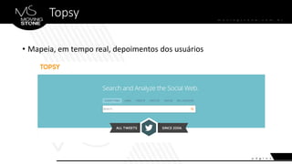 Topsy
• Mapeia, em tempo real, depoimentos dos usuários
 