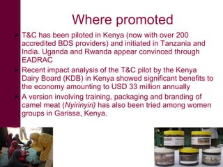 Commercialised supply of training & certification to improve quality and safety of animal products and exploit market demand