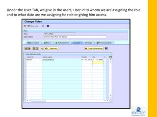Under the User Tab, we give in the users, User Id to whom we are assigning the role
and to what date are we assigning he role or giving him access.
 
