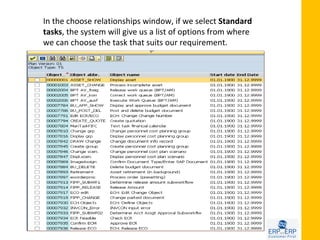 In the choose relationships window, if we select Standard
tasks, the system will give us a list of options from where
we can choose the task that suits our requirement.
 