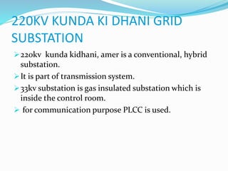 220KV KUNDA KI DHANI GRID
SUBSTATION
220kv kunda kidhani, amer is a conventional, hybrid
substation.
It is part of trans...