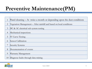 Preventive Maintenance(PM)
1 Panel cleaning – At twice a month or depending upon the dust conditions
2 Vegetation Manageme...
