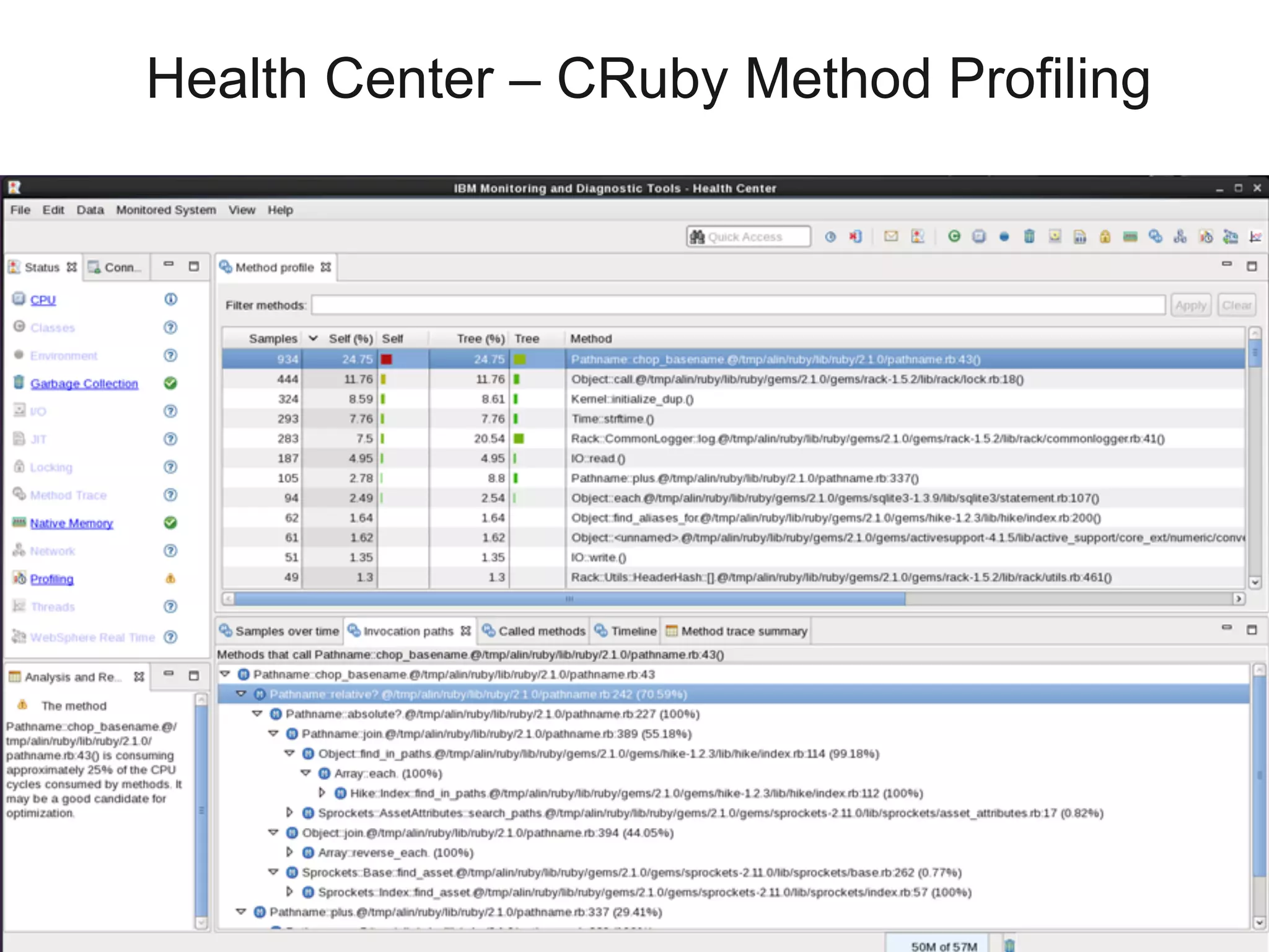 Health Center – CRuby Method Profiling
28	
 