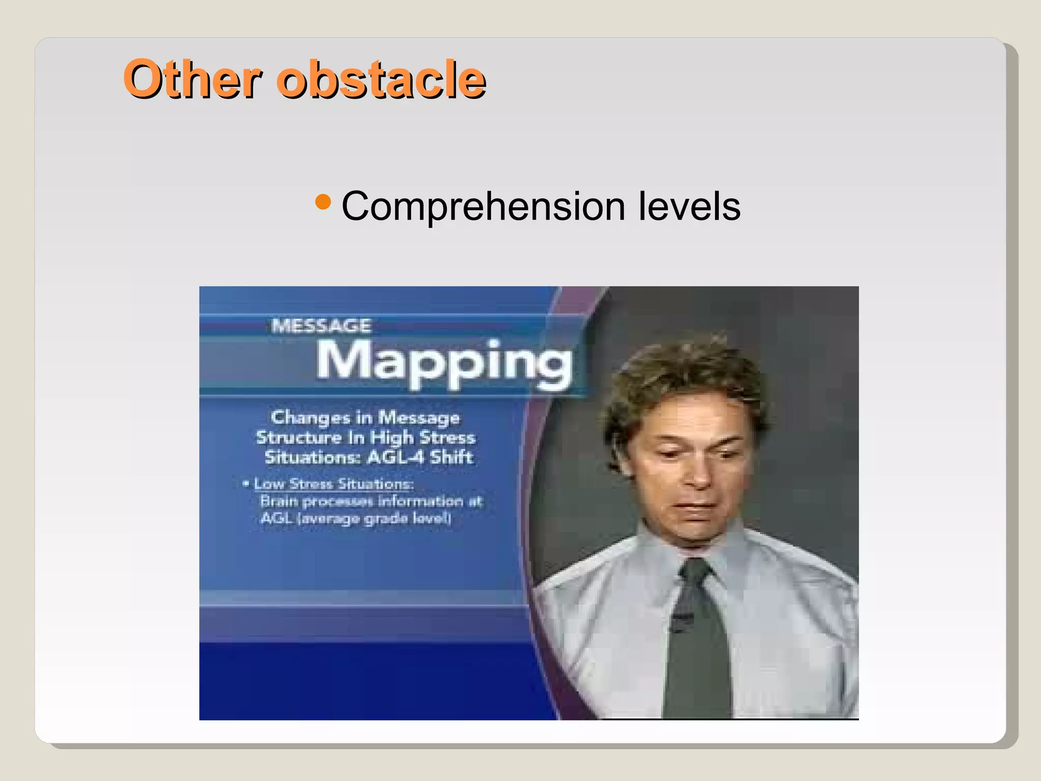 Other obstacle

        Comprehension levels
 