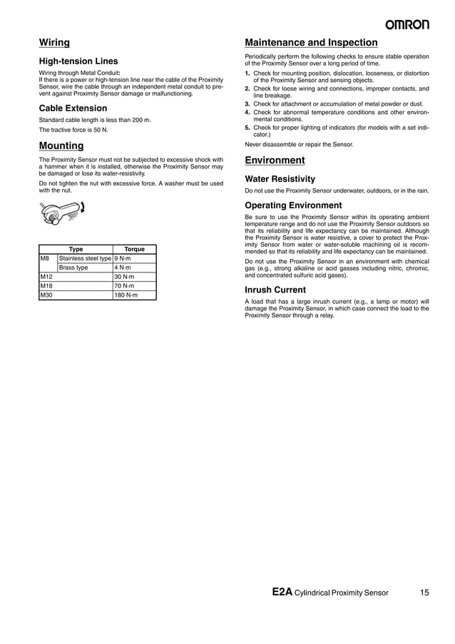 Omron e2 acylindricalproximitysensorseriesdatatraceautomation PDF