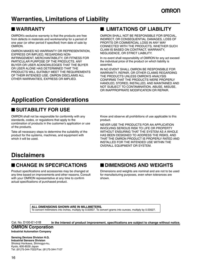 Omron e2 acylindricalproximitysensorseriesdatatraceautomation PDF