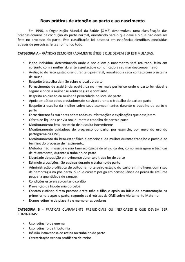 OMS – Recomendações para o Parto Normal – bionascimento