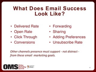 What Does Email Success Look Like? Other channels presence must support - not distract - from these email  marketing goals. 
