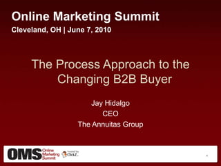 Online Marketing Summit Cleveland, OH | June 7, 2010 The Process Approach to the Changing B2B Buyer Jay Hidalgo CEO The Annuitas Group 1 