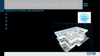 LIGHTING MANAGEMENT SYSTEM
BENEFITS OF CONTROL AND REGULATION
 	COMFORT
 	AUTONOMY
 	FLEXIBILITY
 	 ELIMITATION DEGRICING OF ILLUMINATION
 	 ENERGY SAVING
 