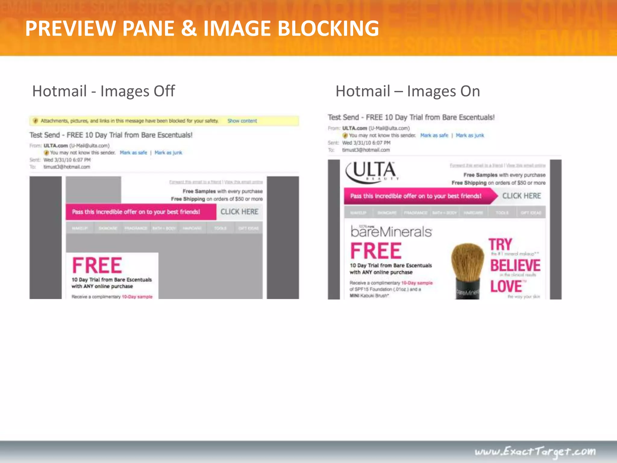 PREVIEW PANE & IMAGE BLOCKINGHotmail - Images OffHotmail – Images On