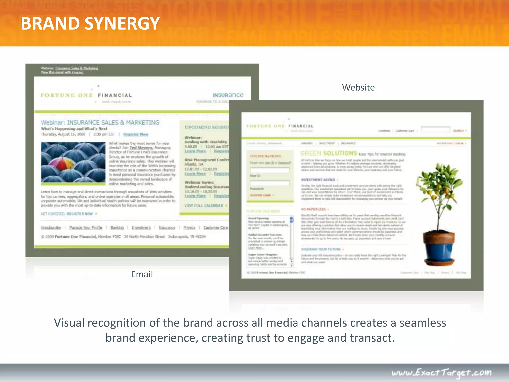 WebsiteEmailVisual recognition of the brand across all media channels creates a seamless brand experience, creating trust to engage and transact.BRAND SYNERGY