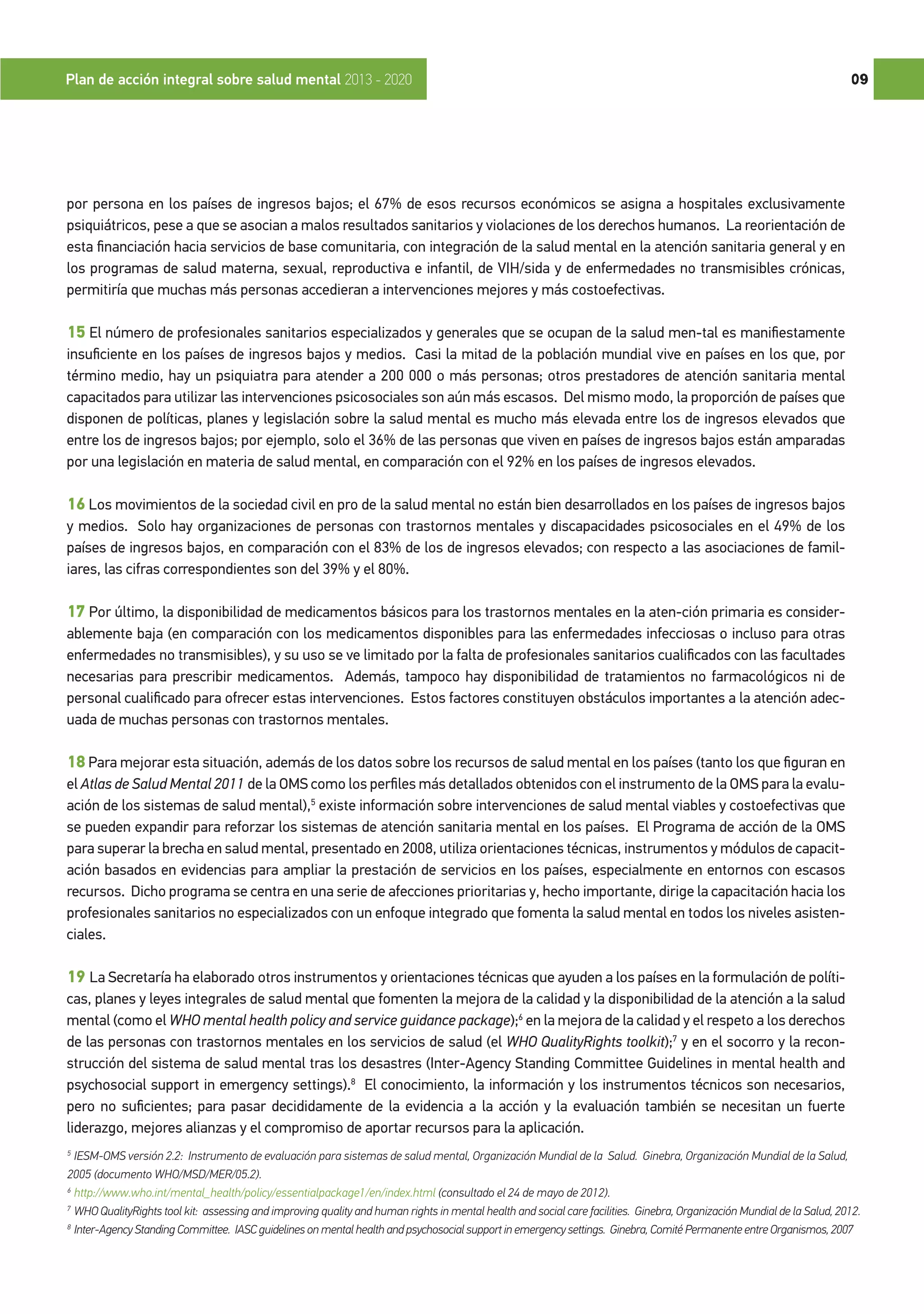 PLAN DE ACCIÓN EN SALUD MENTAL DE LA OMS | PDF