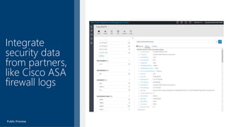 Integrate
security data
from partners,
like Cisco ASA
firewall logs
Public Preview
 
