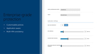 Enterprise-grade
protection
• Customizable policies
• Application aware
• Multi-VM consistency
 