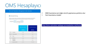 OMS Hesaplayıcı
• OMS lisanslama için doğru tercih yapmanıza yardımcı olur
• Yeni lisanslama modeli
http://oms-calculator-webapp.azurewebsites.net/home
 