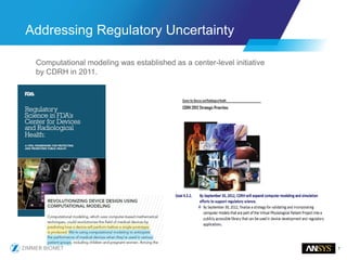 7
Addressing Regulatory Uncertainty
Computational modeling was established as a center-level initiative
by CDRH in 2011.
 